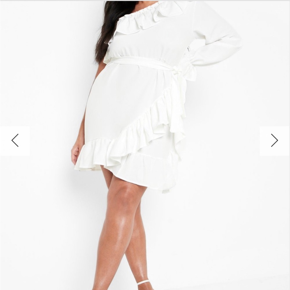 PLUS ONE SHOULDER RUFFLE TIE WAIST DRESS